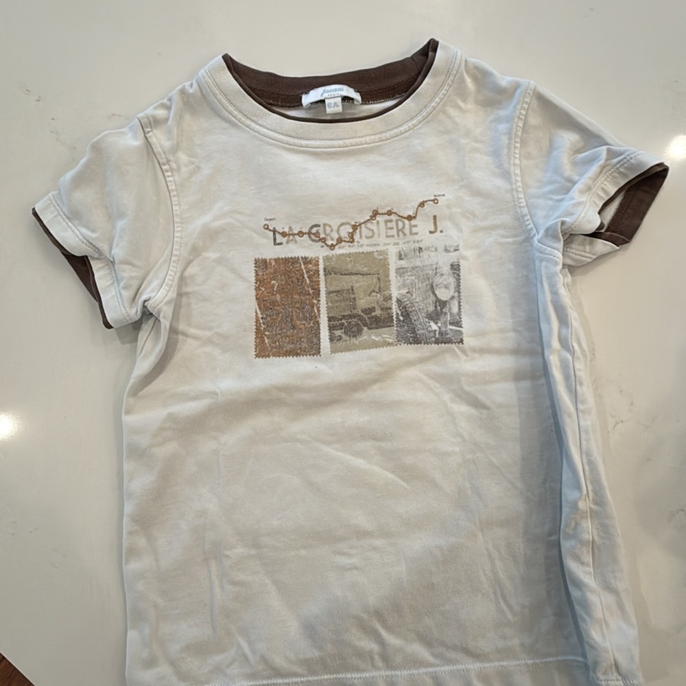 Jacadi White and Brown Short Sleeve Tees